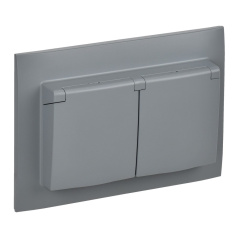 Розетка 2-местная IEK SKANDY и крышкой 16А в сборе IP44 SK-R12Gr серый [SK-R26-16-44-K03-F]