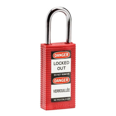 Замки нейлоновые Brady с удлиненным корпусом, стальные дужки, 38 мм, Ø 6.4 мм, красные, 6 шт [gws834464]