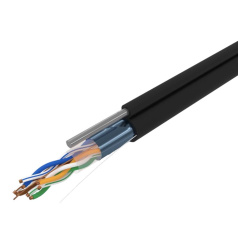 Кабель витая пара F/UTP Rexant, cat 5e, 4PR, 24AWG, внешний, черный, с тросом, 305 м [01-0144]