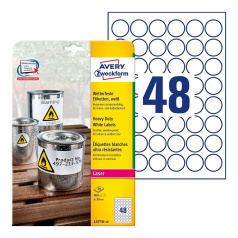 Всепогодные этикетки Avery Zweckform, белые матовые, круглые Ø 30 мм, 48 этикеток на листе А4 (20 листов) [L4716-20]