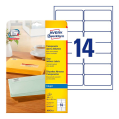 Адресные этикетки Avery Zweckform, прозрачные, 99.1 x 38.1 мм, 14 этикеток на листе А4 (25 листов) [J8563-25]