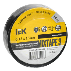 Изолента IEK MIXTAPE 3, 0.13 х 15 мм, черная, 10 м [UIZ-13-10-10M-K02]