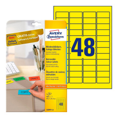 Удаляемые этикетки Avery Zweckform, желтые, 45.7 x 21.2 мм, 48 этикеток на листе А4 (20 листов) [L6041-20]