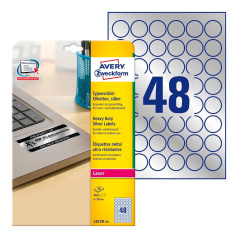 Этикетки Avery Zweckform, серебристые, круглые Ø 30 мм, 48 этикеток на листе А4 (20 листов) [L6129-20]