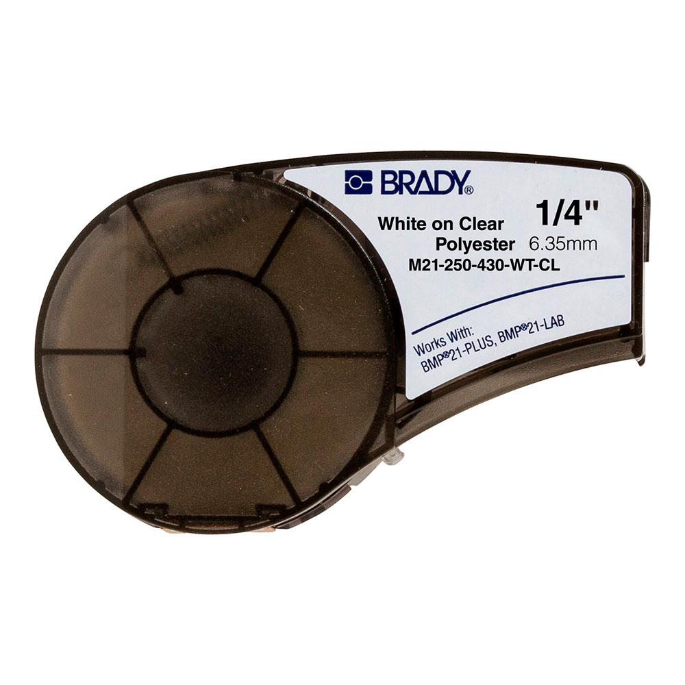 Картридж Brady M21-250-430-WT-CL полиэстер, 6.35 мм х 6.4 м, белый на прозрачном [brd139746]