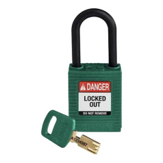 Замок SafeKey нейлоновый Brady, пластиковая дужка, 38 мм, Ø 6.4 мм, зеленый [gws150273]