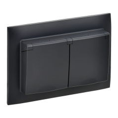 Розетка 2-местная IEK SKANDY и крышкой 16А в сборе IP44 SK-R12Bl черный [SK-R26-16-44-K02-F]