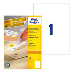 Удаляемые этикетки Avery Zweckform, белые, 210 x 297 мм, 1 этикетка на листе А4 (100 листов) [L4735REV-100]