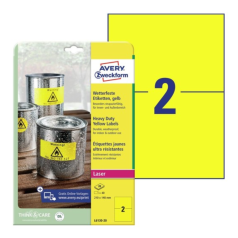 Всепогодные пленочные этикетки Avery Zweckform, желтые матовые, 210 х 148 мм, 2 этикетки на листе А4 (20 листов) [L6130-20]