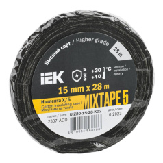Изолента ХБ черная IEK MIXTAPE 5, 15 мм х 28 м [UIZ20-15-28-K02]