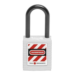 Замок блокировочный с нейлоновой дужкой, 76.2 мм, Ø 6.2 мм, дисковый цилиндр, белый [gwr001DN76WHT]