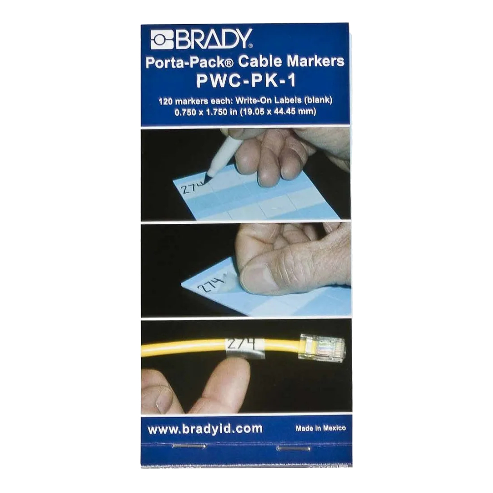 Самоламинирующиеся кабельные маркеры Brady PWC-PK-1, винил, 19.05 х 44.45 мм, белый, 120 шт [brd35400]
