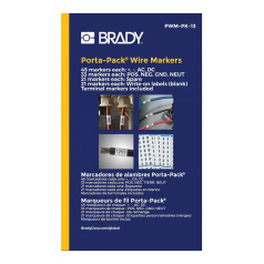 Кабельные маркеры Brady PWM-PK-13, виниловая ткань, 5.5 х 39.7 мм, легенда "+", "-", "AC", "DC", "POS", "NEG", "GND", "NEUT", белый, 100 шт [brd31213]