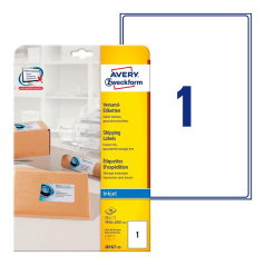 Адресные непросвечивающиеся этикетки Avery Zweckform, белые, 199.6 x 289.1 мм, 1 этикетка на листе А4 (25 листов) [J8167-25]