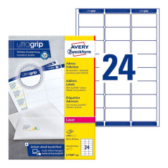 Почтовые этикетки Avery Zweckform, белые, 64 x 33.9 мм, 24 этикетки на листе А4 (100 листов) [L7159-100]