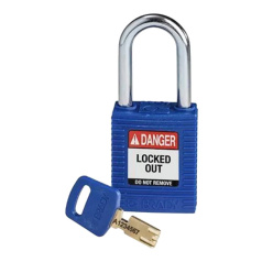 Замок SafeKey нейлоновый Brady, стальная дужка, 38 мм, Ø 6.4 мм, синий [gws150251]