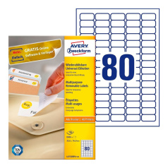 Удаляемые этикетки Avery Zweckform, белые, 35.6 x 16.9 мм, 80 этикеток на листе А4 (100 листов) [L4732REV-100]