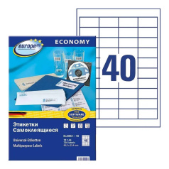 Этикетки самоклеящиеся Европа-100, белые, 48.5 х 25.4 мм, 40 этикеток на листе А4 (18 листов) [ELA002-18]