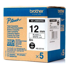 Набор лент Brother HGe-231V5, 12 мм, черный на белом (5 лент по 8 м) [HGe231V5]