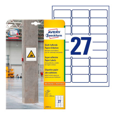 Суперклейкие бумажные этикетки Avery Zweckform, белые, 63.5 x 29.6 мм, 27 этикеток на листе А4 (20 листов) [L7874-20]