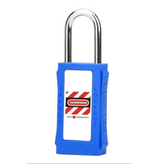 Замок блокировочный со стальной дужкой и удлиненным корпусом, 38 мм, Ø 6 мм, дисковый цилиндр, синий [gwr023DS38BLU]