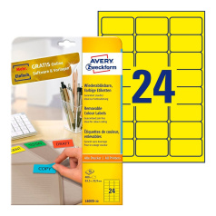 Удаляемые этикетки Avery Zweckform, желтые, 63.5 x 33.9 мм, 24 этикетки на листе А4 (20 листов) [L6035-20]