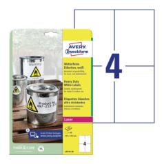 Всепогодные пленочные этикетки Avery Zweckform, белые матовые, 105 х 148 мм, 4 этикетки на листе А4 (20 листов) [L4719-20]