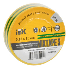Изолента IEK MIXTAPE 3, 0.13 х 15 мм, желто-зеленая, 10 м [UIZ-13-10-10M-K52]