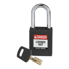 Замок SafeKey нейлоновый Brady, стальная дужка, 38 мм, Ø 6.4 мм, черный [gws150234]