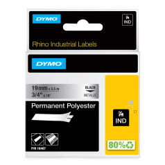 Картридж Dymo S0718200/18487, 19 мм, черный на металлизированном