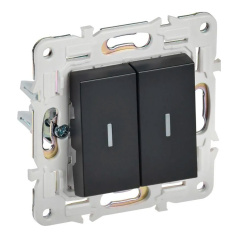 Проходной выключатель IEK SKANDY двухклавишный с индикацией 10А SK-V10Bl черный [SK-V22-1-10-K02]