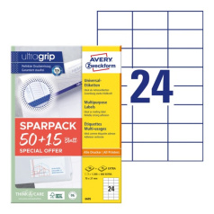 Этикетки самоклеящиеся Avery Zweckform, белые, 70 х 37 мм, 24 этикетки на листе А4 (65 листов) [6605]