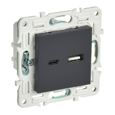 Розетка USB IEK SKANDY A+C 3,1А SK-R14G графит [SK-U22-D31-K53]