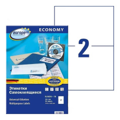 Этикетки самоклеящиеся Европа-100, белые, 210 х 148 мм, 2 этикетки на листе А4 (18 листов) [ELA026-18]