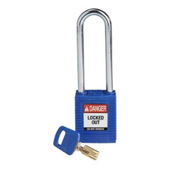 Замок SafeKey нейлоновый Brady, стальная дужка, 76 мм, Ø 6.4 мм, синий [gws150249]