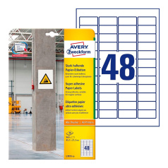 Суперклейкие бумажные этикетки Avery Zweckform, белые, 45.7 x 21.2 мм, 48 этикеток на листе А4 (20 листов) [L7873-20]