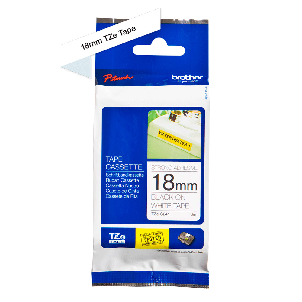 Картридж Brother TZe-S241, 18 мм, черный на белом [TZeS241]