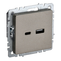 Розетка USB IEK BRITE A+C 18Вт РЮ11-1-БрШ шампань [BR-U22-018-K37]