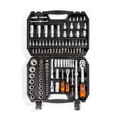 Набор инструментов КВТ НАИ-08/110 PROFESSIONAL с торцевыми шестигранными головками и трещоткой 1/2" и 1/4" (82135)