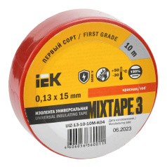 Изолента IEK MIXTAPE 3, 0.13 х 15 мм, красная, 10 м [UIZ-13-10-10M-K04]