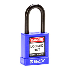 Замки алюминиевые с полимерным покрытием Brady, стальные дужки в нейлоновой оболочке, 38 мм, Ø 6.5 мм, синие, 6 шт [gws834468]