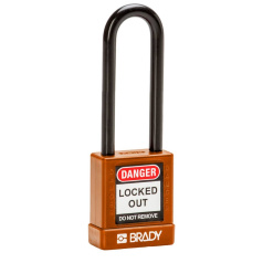 Замки алюминиевые с полимерным покрытием Brady, стальные дужки в нейлоновой оболочке, 75 мм, Ø 6.5 мм, оранжевые, 6 шт [gws834479]