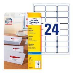 Почтовые этикетки Avery Zweckform, белые, 63.5 x 33.9 мм, 24 этикетки на листе А4 (25 листов) [J8159-25]