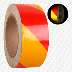 Светоотражающая лента самоклеющаяся желто-красная, 50 мм х 45.7 м