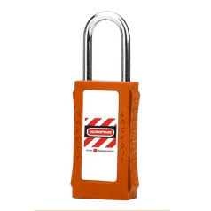 Замок блокировочный со стальной дужкой и удлиненным корпусом, 38 мм, Ø 6 мм, дисковый цилиндр, оранжевый [gwr023DS38ORG]