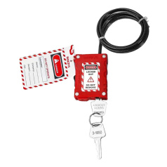 Тросовый блокиратор-замок, сталь в ПВХ-оболочке, пиновый цилиндр, Ø 3 мм, 0.8 м, красный [gwrLG80-1]