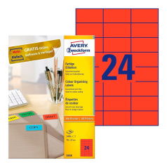 Этикетки самоклеящиеся Avery Zweckform, красные, 70 x 37 мм, 24 этикетки на листе А4 (100 листов) [3448]