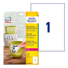Всепогодные удаляемые этикетки Avery Zweckform, белые матовые, 210 x 297 мм, 1 этикетка на листе А4 (20 листов) [L4775REV-20]