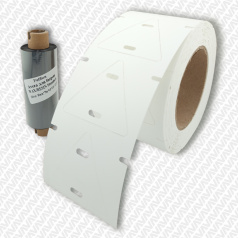 Комплект 2 в 1 №3: треугольная кабельная бирка У136 в рулоне (1000 шт) и риббон 75 м, для принтеров Brady BBP