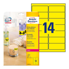 Неоновые этикетки Avery Zweckform, желтый, 99.1 x 38.1 мм, 14 этикеток на листе А4 (25 листов) [L7263Y-25]